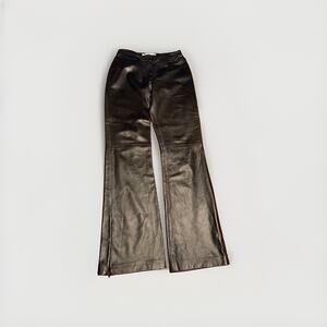 Tommy Hilfiger 100% Real Leather Black Pants Womens Size 6 Lined To Knee
